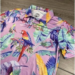 Proud 90 Men's Golf Is Fun All Over Parrot Print Golf Polo Multicolor Size Large